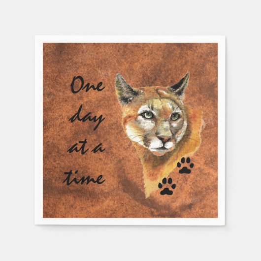 Cougar Puma Mountain Lion "One day at a Time" Serviette (Vorderseite)