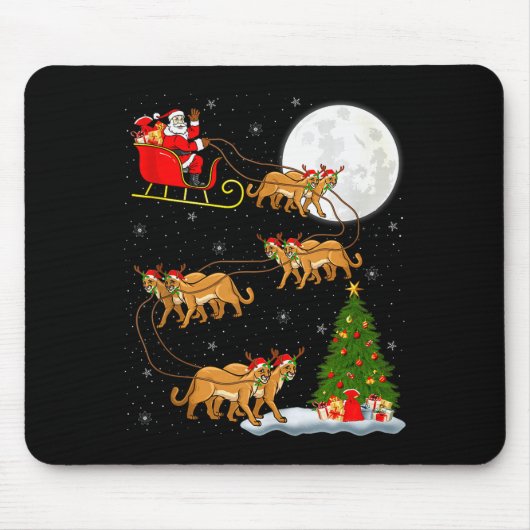 Cougar Santa Sleigh Flying Funny Magical Christmas Mousepad (Vorne)