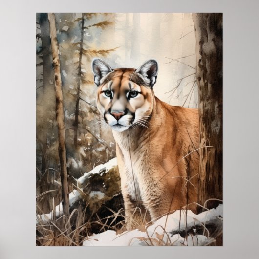Cougar Woodland Animal Art Print Poster (Vorne)