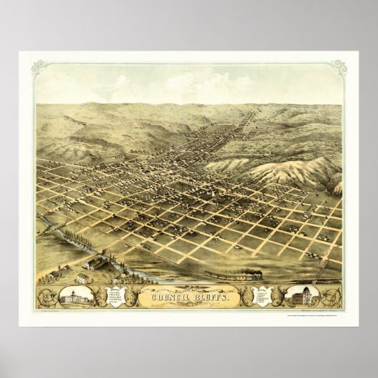 Council Bluffs, IA Panoramic Map - 1868 Poster (Vorne)