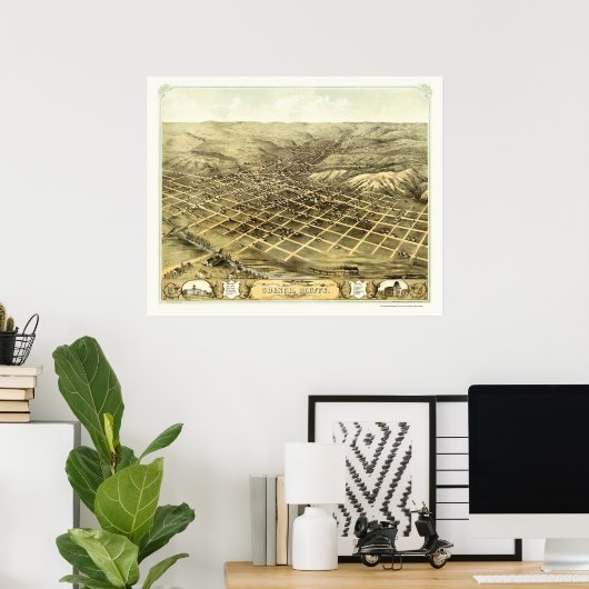 Council Bluffs, IA Panoramic Map - 1868 Poster (Heimbüro)