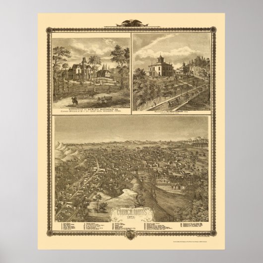 Council Bluffs, IA Panoramic Map - 1875 Poster (Vorne)