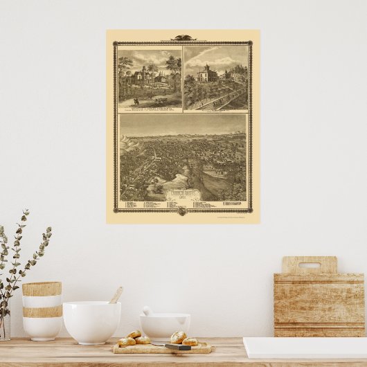 Council Bluffs, IA Panoramic Map - 1875 Poster (Küche)