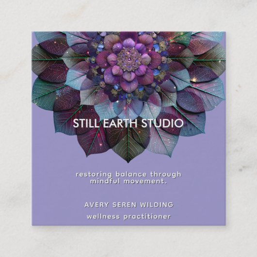 Council of Leaves | Mandala Design P&B Quadratische Visitenkarte (Vorderseite)