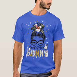 Counselor Bunny Leopard Messy Bun School Counselor T-Shirt