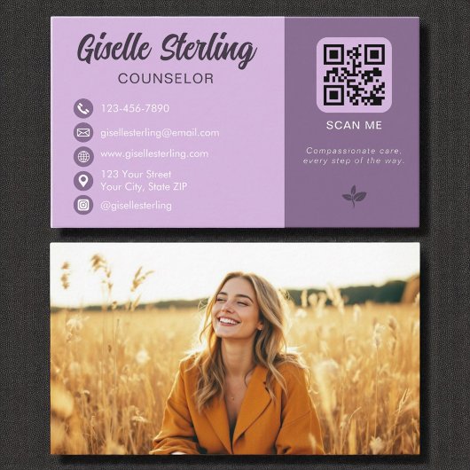 Counselor Lavender Lila QR Code Foto Visitenkarte