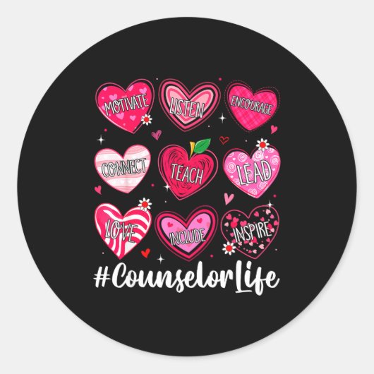 Counselor Life School Counseling Hearts School Val Runder Aufkleber (Vorderseite)