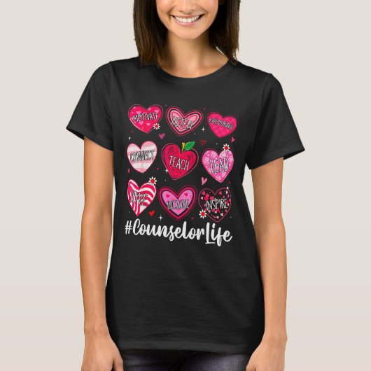 Counselor Life School Counseling Hearts School Val T-Shirt (Vorderseite)