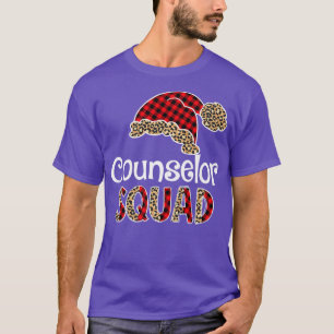 Counselor Squad Santa Hat Buffalo Plaid Leopard Fu T-Shirt