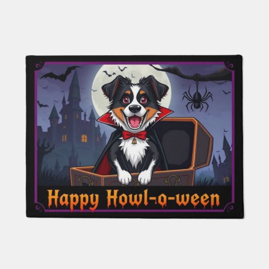 Count Australian Shepherd Happy Howl-o-ween Fußmatte (Vorderseite)