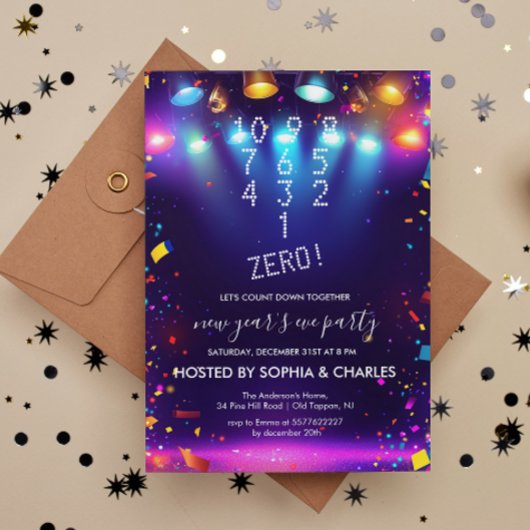 Count Down Spotlights Blue Silvester Party Einladung