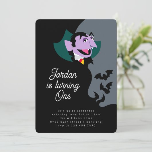 Count von Count's Batty Birthday Bash Einladung (Stehend Vorderseite)