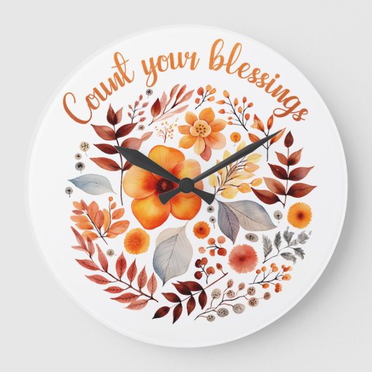 Count Your Blessings – Autumn Floral Wreath Große Wanduhr (Vorderseite)