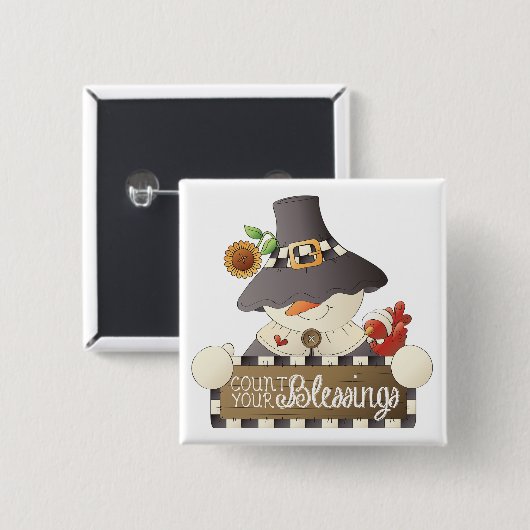 Count Your Blessings Snowman Pilgrim Button (Vorne & Hinten)