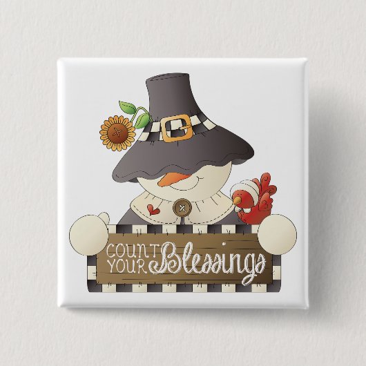 Count Your Blessings Snowman Pilgrim Button (Vorderseite)