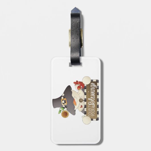 Count Your Blessings Snowman Pilgrim Gepäckanhänger (Rückseite vertikal)