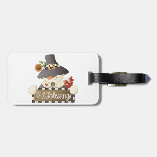 Count Your Blessings Snowman Pilgrim Gepäckanhänger (Rückseite horizontal)