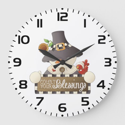 Count Your Blessings Snowman Pilgrim Große Wanduhr (Vorderseite)