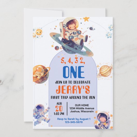 Countdown Astronaut Outer Space Geburtstag Einladung (Vorderseite)