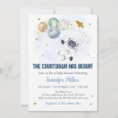 Countdown hat Astronaut Space Baby Dusche gestarte Einladung (Vorderseite)