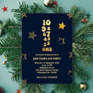 Countdown - Navy Gold Silvester Party Einladung