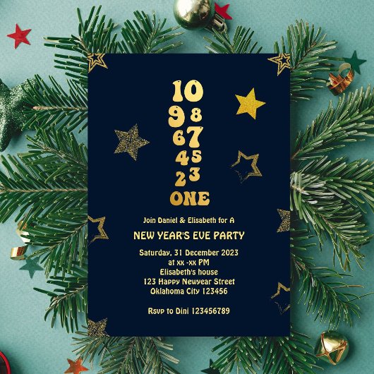 Countdown - Navy Gold Silvester Party Einladung