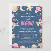 Countdown Space Girl Baby Dusche Einladung (Vorderseite)
