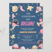 Countdown Space Girl Baby Dusche Einladung (Vorne/Hinten)