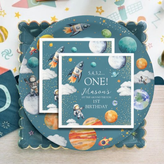 Countdown Space One Erste Reise Geburtstag Serviette