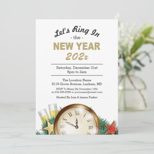 Countdown-Uhr im Silvester-Party Einladung (Stehend Vorderseite)