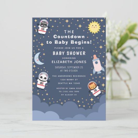 Countdown zur Baby Space Baby Shower Einladung (Stehend Vorderseite)