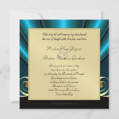 Countess Aquamarin Silk Gather Gold Scroll Einladu Einladung (Rückseite)