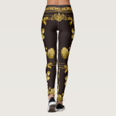 Countess Gold Chain Lion Emblem Floral Espresso Leggings (Rückseite)
