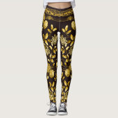 Countess Gold Chain Lion Emblem Floral Espresso Leggings (Vorderseite)