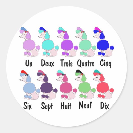 Counting French Poodle Runder Aufkleber (Vorderseite)