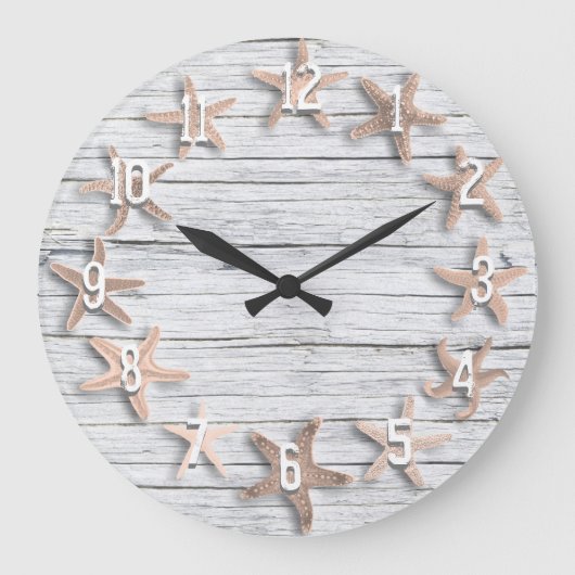Counting Starfish Falsch Driftwood Große Wanduhr (Vorderseite)