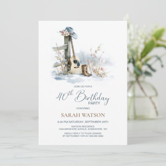 Country and Western Winter 40th Birthday Party Einladung (Stehend Vorderseite)