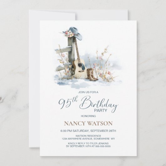 Country and Western Winter 95th Birthday Party Einladung (Vorderseite)