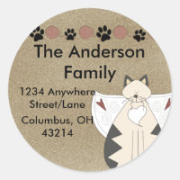 Country Angel Cat Round-Return-Adressetikett