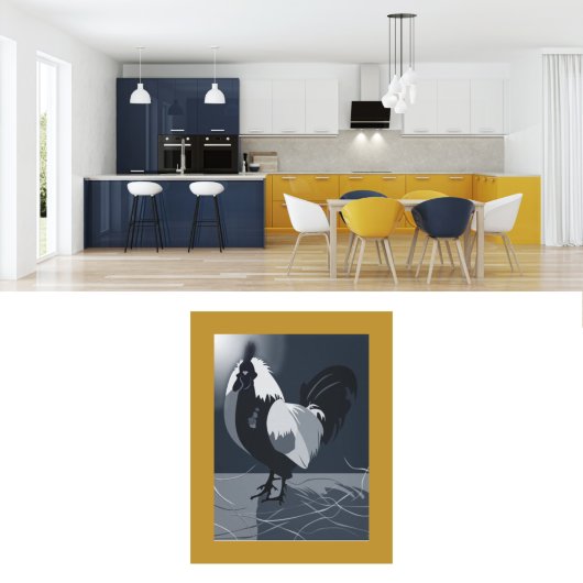 Country Animal Rooster Dark Blue Kitchen Wall Art Poster