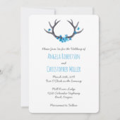 Country Antlers Blue Wedding Einladung (Vorderseite)