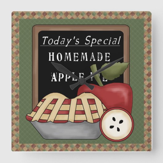 Country Apples - Homemade Apple Pie Wall Clock Quadratische Wanduhr (Vorderseite)
