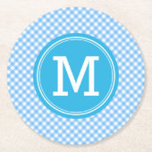 Country Baby Blue Gingham Personalize Monogram Runder Pappuntersetzer (Vorderseite)