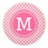 Country Baby Pink Gingham personalisieren Monogram Keramikknauf (Vorderseite)