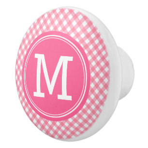 Country Baby Pink Gingham Personalisieren Monogram Keramikknauf