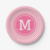 Country Baby Pink Gingham personalisieren Monogram Pappteller (Vorderseite)