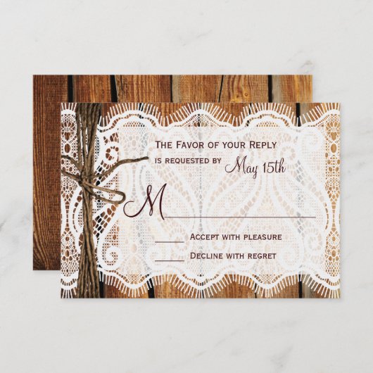 Country Bard Lace Twine Wedding RSVP Cards (Vorne/Hinten)