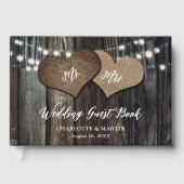 Country Barn Holz String Lights Mr & Mrs. Wedding Gästebuch (Vorderseite)