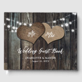 Country Barn Holz String Lights Mr & Mrs. Wedding Gästebuch (Vorderseite)