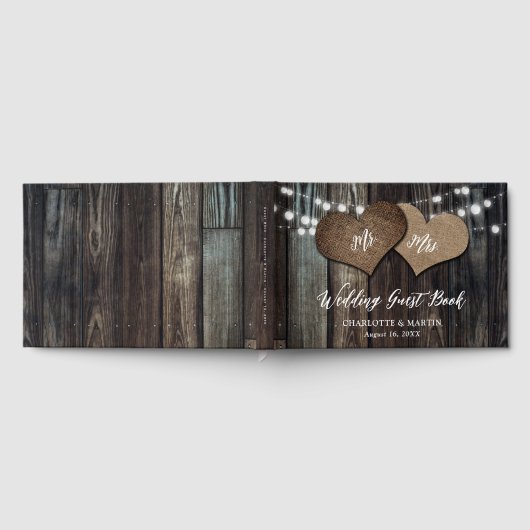 Country Barn Holz String Lights Mr & Mrs. Wedding Gästebuch (Voll)